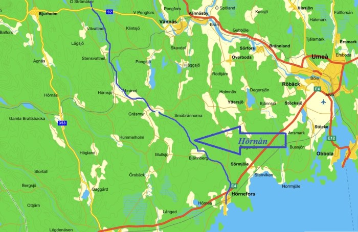 Hörnån-Umeå-Karta